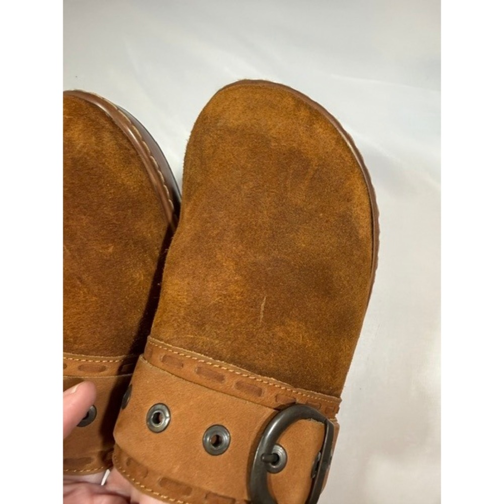 Born Handcrafted Footwear Brown Suede Leather Buckle Clogs Mules Platform 11 43
